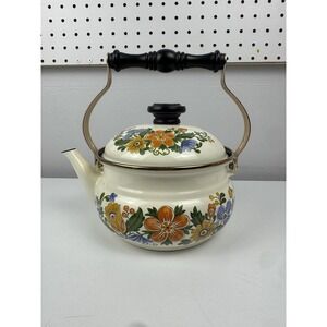 Vtg 1981 Jardine Enamel Floral Teakettle Japan Gailstyn Sutton Cottagecore